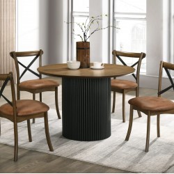 5pc Round Dining Set, Burnish Oak