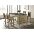 5Pc Marble Top Dining Pub Set with Side Storage- Oak