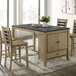 5Pc Marble Top Dining Pub Set with Side Storage- Oak