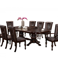 9 Piece Dining Set with Butterfly Extension -Dark Brown 
