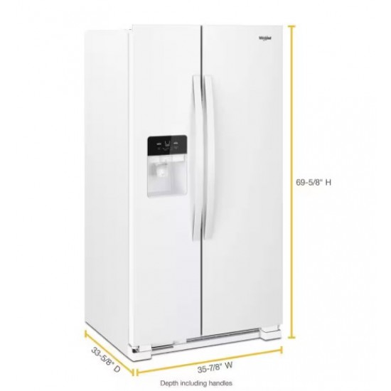 Whirlpool 25cu S/Side Refrigerator with Water & Ice Dispenser- White