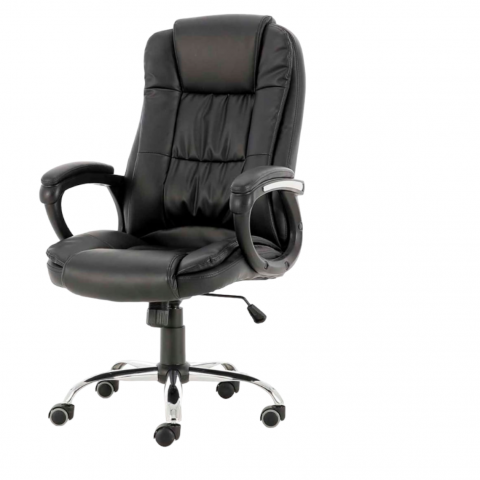 Office Chair, High Back with Padded Seat, Leatherette- Black