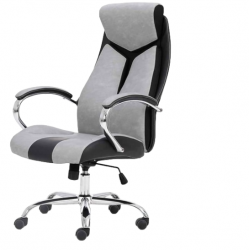 Office Chair, High Back with Arms & Chrome Base- Grey & Black