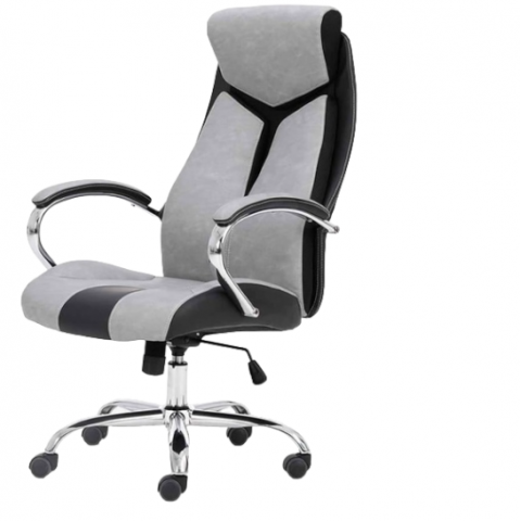 Office Chair, High Back with Arms & Chrome Base- Grey & Black