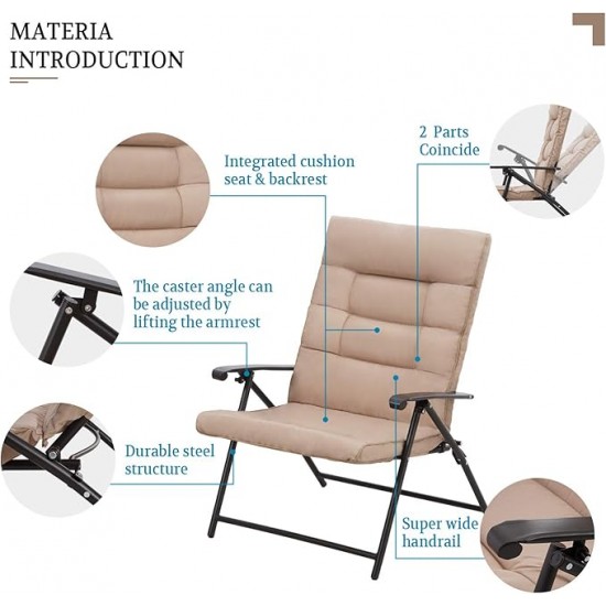 3pc Patio Set  with Small Table and Folding Chairs- Taupe