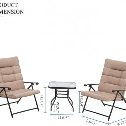 3pc Patio Set  with Small Table and Folding Chairs- Taupe