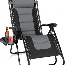 Gravity Lounge Chair with Cupholder- Grey & Black