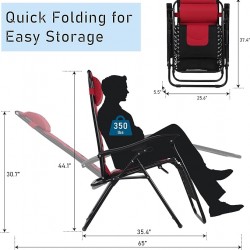Gravity Lounge Chair with Cupholder- Red & Black