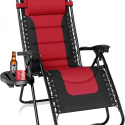 Gravity Lounge Chair with Cupholder- Red & Black