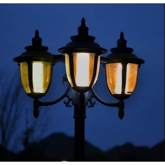 Sun-Ray Hannah Tall Post 3-Head Solar Lamp and Planter- Black