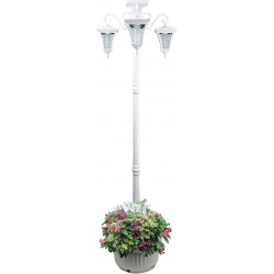 Sun-Ray Vittoria Tall Post 3-Head Solar Lamp and Planter- White