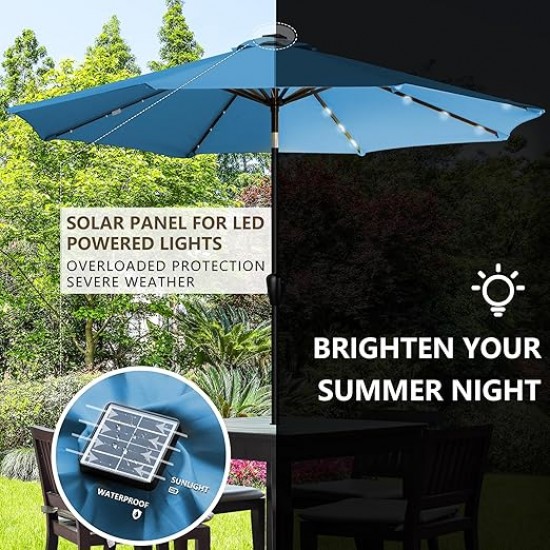 Sun-Ray 9ft Round Solar Lighted Umbrella with Base, 8Rib - Teal