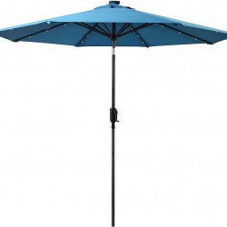 Sun-Ray 9ft Round Solar Lighted Umbrella with Base, 8Rib - Teal