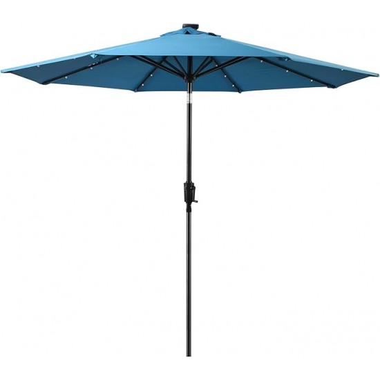 Sun-Ray 9ft Round Solar Lighted Umbrella with Base, 8Rib - Teal