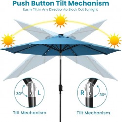 Sun-Ray 9ft Round Solar Lighted Umbrella with Base, 8Rib - Teal