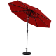 Sun-Ray 9ft Round Solar Lighted Umbrella with Base, 8Rib- Scarlet