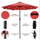Sun-Ray 9ft Round Solar Lighted Umbrella with Base, 8Rib- Scarlet