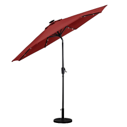 Sun-Ray 9ft Round Solar Lighted Umbrella with Base, 8Rib- Scarlet