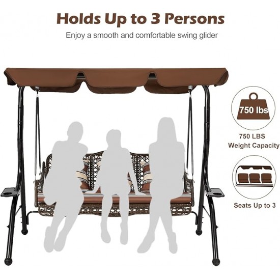 Wicker 3 Seater Swing with Cupholder