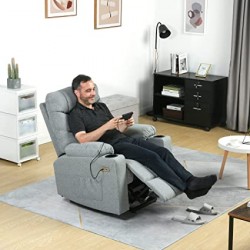 Swivel Rocker Recliner with 8 Point Heat Massage & Cupholders- Grey