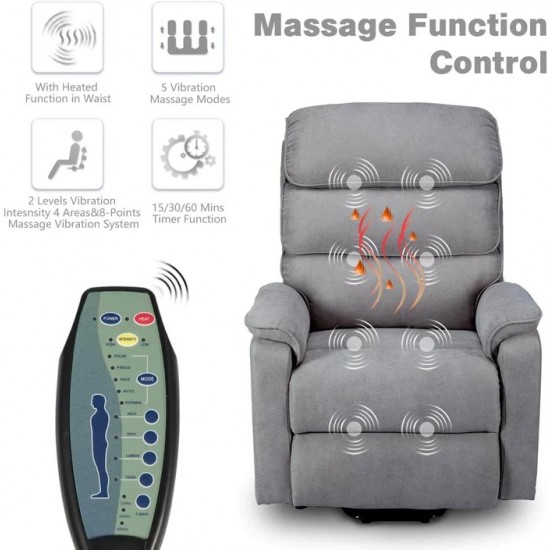 Power Lift Recliner with 8 Point Heat Massage- Grey