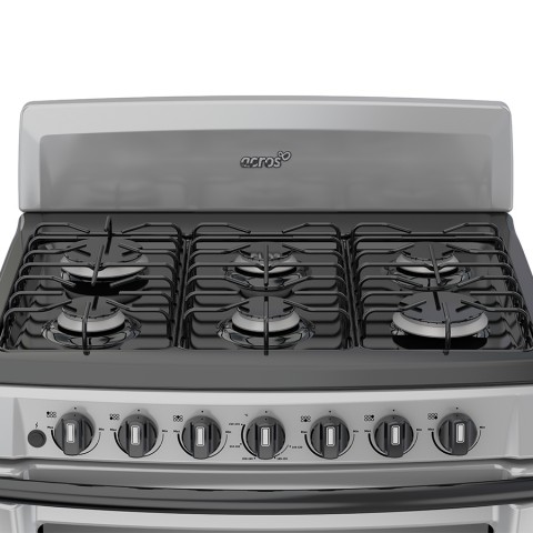 Acros 30" 6 Burner Gas Stove- Silver with Black Top