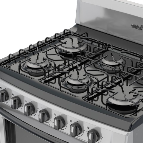 Acros 30" 6 Burner Gas Stove- Silver with Black Top