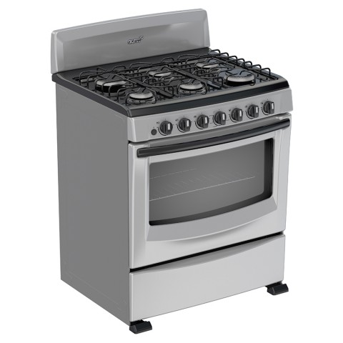 Acros 30" 6 Burner Gas Stove- Silver with Black Top