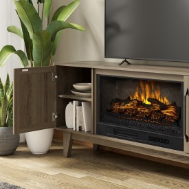 Rosalie 65" Tv Stand with LED Fireplace- Grey 