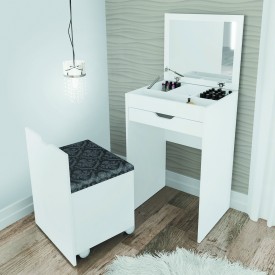 Dressing Table With Grey Fabric Seat & Lift Up Mirror