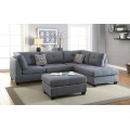 Living Room Sectional L-Shape with Ottoman & Throw Pillows- Grey