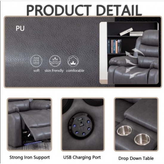 Living Room Suite 3pc 5 Recliner with Bluetooth Console & Single Swivel Glider