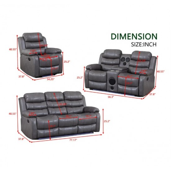 Living Room Suite 3pc 5 Recliner with Bluetooth Console & Single Swivel Glider