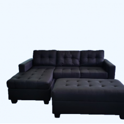 Living Room Sectional with Reversible Chaise & Ottoman -Linen Black