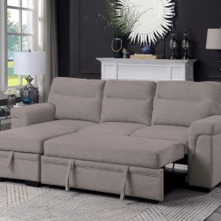 Living Room Loveseat with Pullout Bed & Reversible Storage Chaise