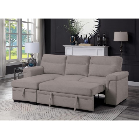 Living Room Loveseat with Pullout Bed & Reversible Storage Chaise