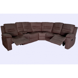 Living Room Sectional L-Shape, 2 Manual Recliner with Console- Chocolate