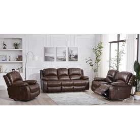 Living Room Suite 3pc, 5 Recliner with Console- Grey & Brown