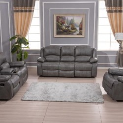 Living Room Suite 3pc, 5 Recliner with Console- Grey & Brown