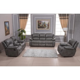 Living Room Suite 3pc, 5 Recliner with Console- Grey & Brown