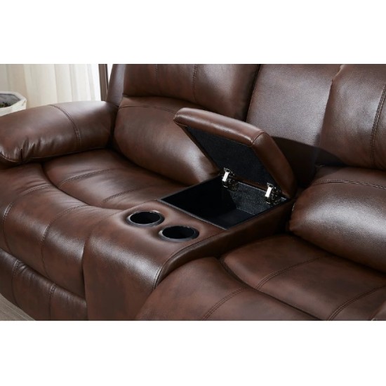 Living Room Suite 3pc, 5 Recliner with Console- Grey & Brown