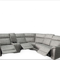 Living Room Sectional, 3 Powered Recliner with Headrest & Lumbar- Vintage Grey
