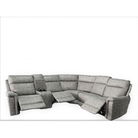 Living Room Sectional, 3 Powered Recliner with Headrest & Lumbar- Vintage Grey